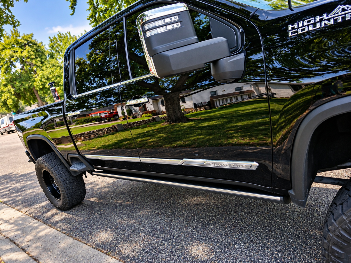Polished black Silverado after an exterior wash and gloss enhancement